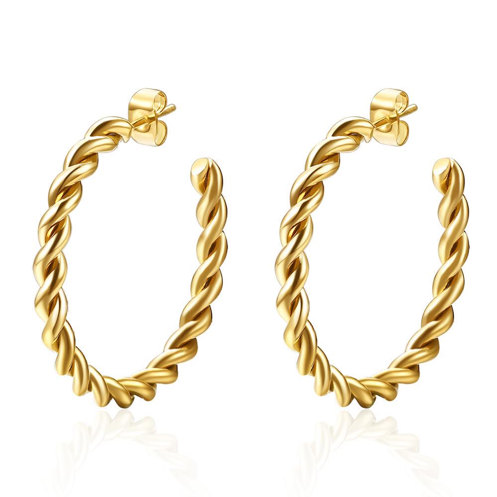 Retro 18K Gold 30MM Twisted Large Hoop Earrings for Round Face