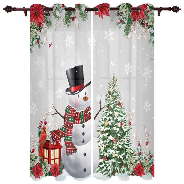 Christmas Tree Snowman Snowflake Window Curtains for Bedroom Luxury Kitchen Curtains Living Room Christmas Curtains