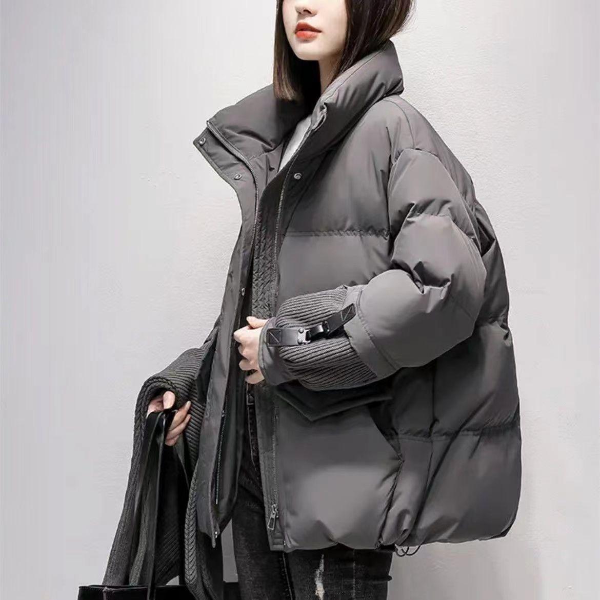 

Потовщена зимова студентська куртка з бавовняною підкладкою, коротке тепле пальто з шарфом L сірий колір