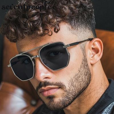 Steampunk štvorcové vintage slnečné okuliare pre mužov, luxusná značka, trendy kovové s dvojitým nosníkom, klasické drivingové tienidlá pre mužov