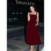Damen Dickes Träger Square Neck Rückenbindung Figurbetontes Maxikleid A-Linie Party Abend Langkleid
