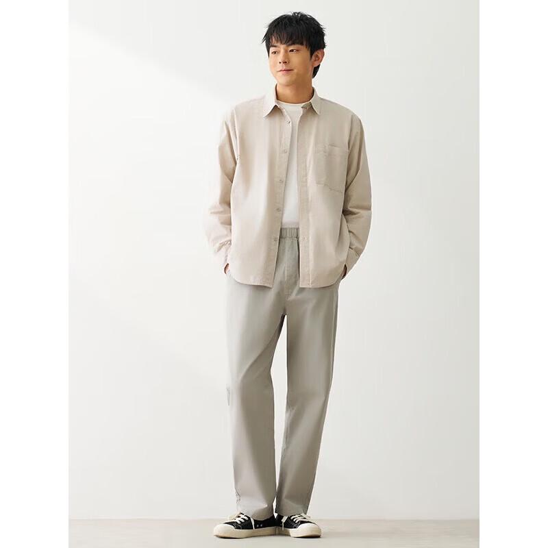 MUJI Men's Washed Broad Fit Long Sleeve Shirt