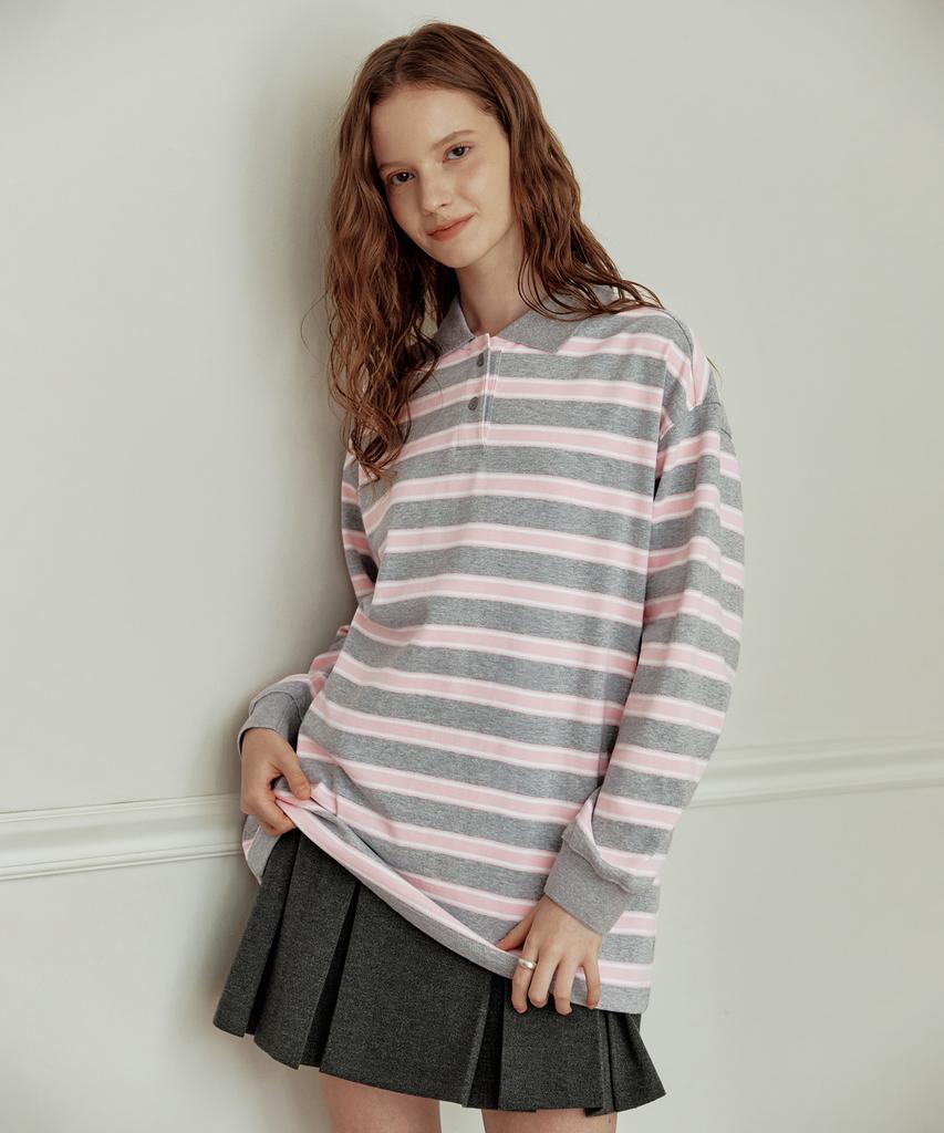 ZEROSTREET [2 Colors] Striped Rugby Collar T-Shirt