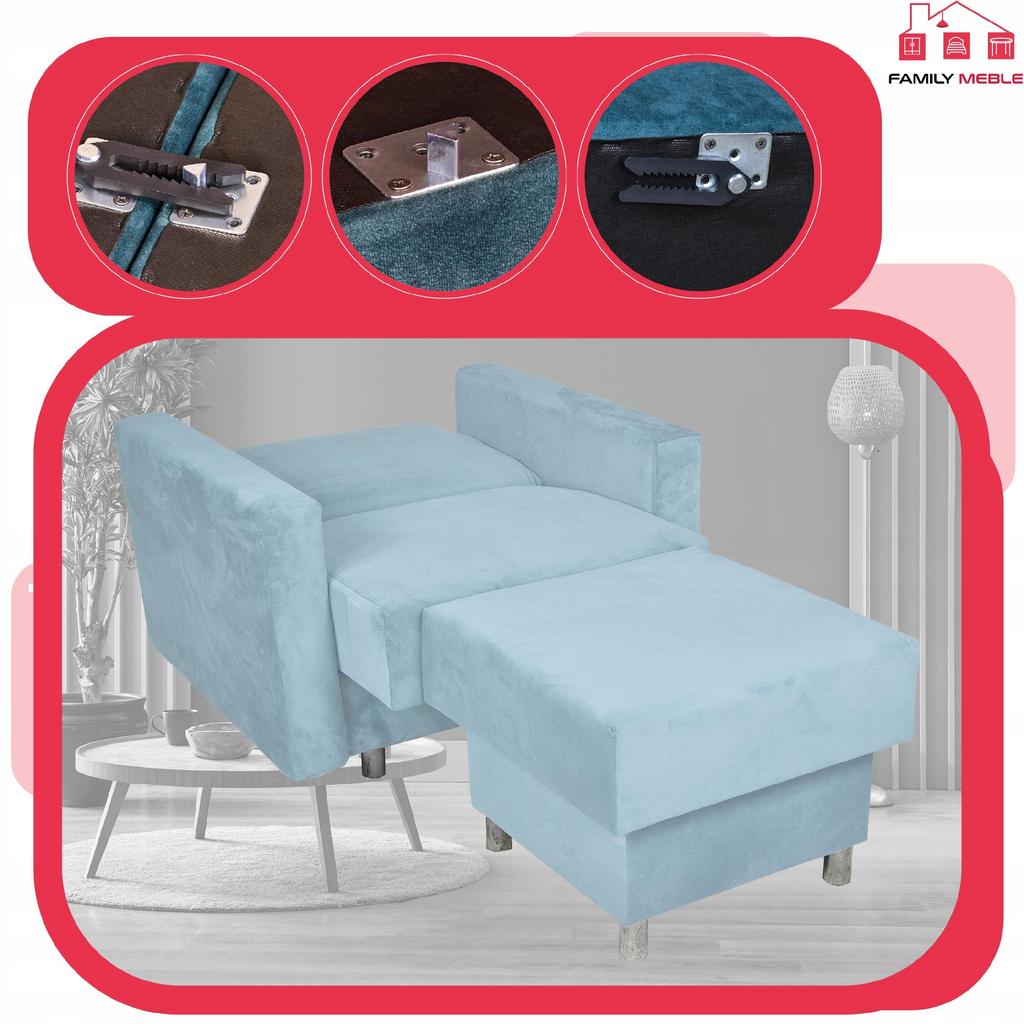 Zestaw mebli wypoczynkowy Alicja wersalka kanapa fotele Family Meble błekitny