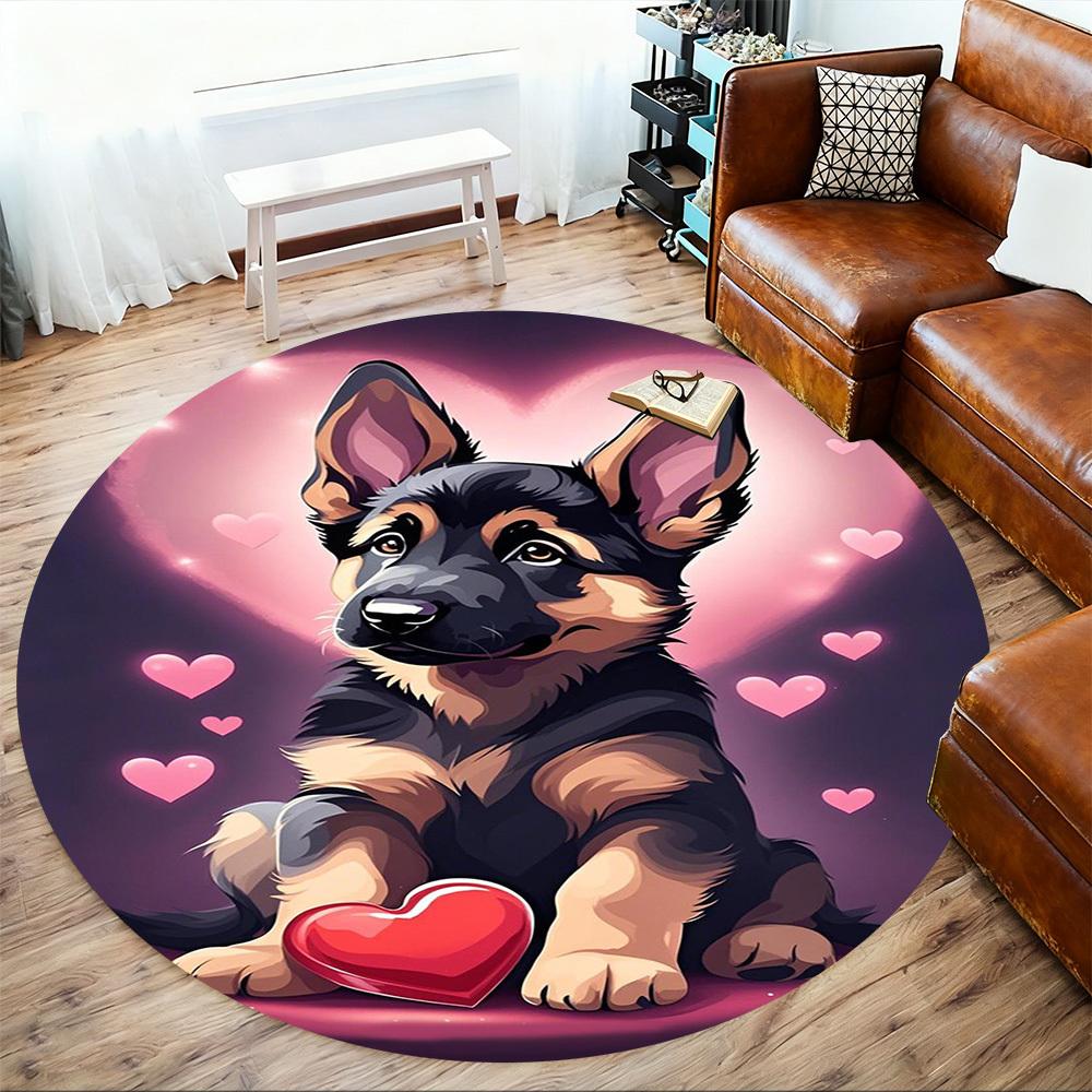 1 szt. Mata pod krzesło Okrągła Mata podłogowa z motywem szczeniąt, serca, miłości - Antypoślizgowa Mata podłogowa do biura, sypialni, wystroju domu Prezent świąteczny c0528074