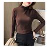 Autumn Winter Half High Collar Velvet Bottomed T-shirt Women Long Sleeve Solid Color All-match Pullover Top Tee