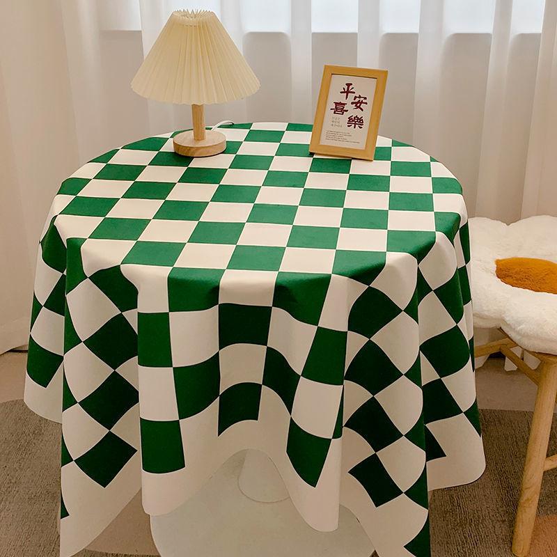 British Plaid Flannel Tablecloth Light Luxury Retro Round Table Cloth Coffee Table Cover Dustproof Dining Table Fabric