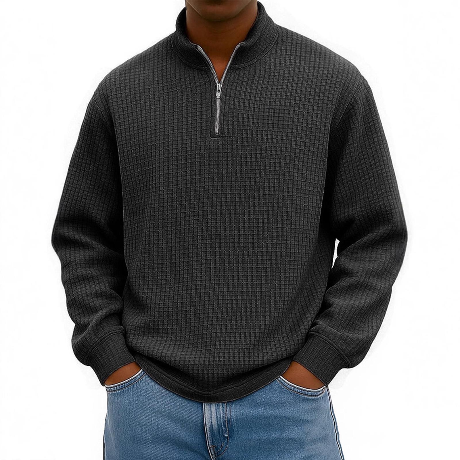 Мужской вязаный пуловер на молнии с воротником-стойкой XXL чёрный