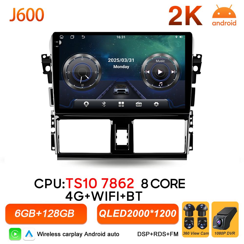 Android 16 Car Radio Carplay For Toyota Yaris Vios 2014 2015 2016 Multimedia Player 2k Touch Screen Bluetooth GPS Navigation DVD