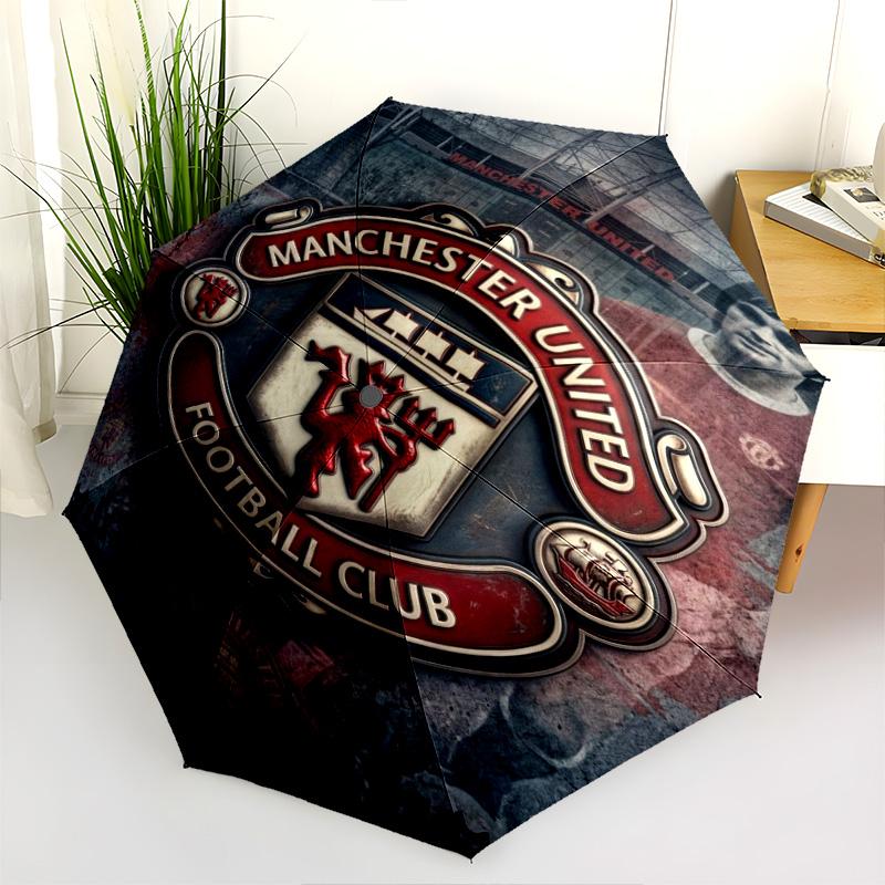 Manchester Football Club Logo Folding Umbrella 8 Paraphenoid Bones Durable Sun Umbrella Travel Umbrella