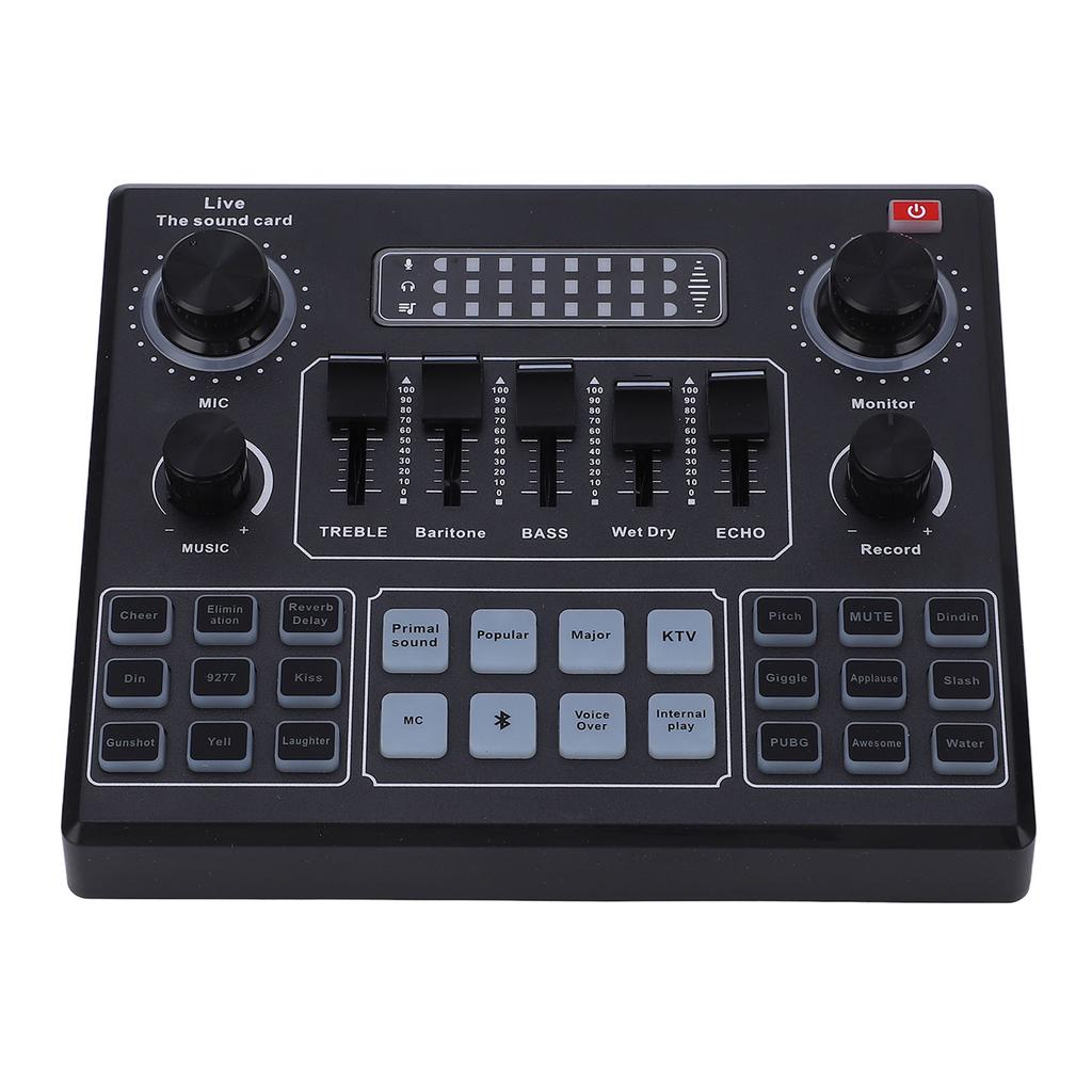 Dual Channel Live Sound Card Bluetooth Audio Mixer Converter with Charging Cable 800mAh Battery