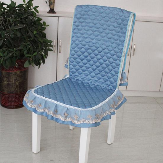 Chair Cushion with Lace Ruffle Quilted Non Slip Square Seat Pad Chair Protector with Elastic Strap for Dining Chairs Seat Office Chairs Back