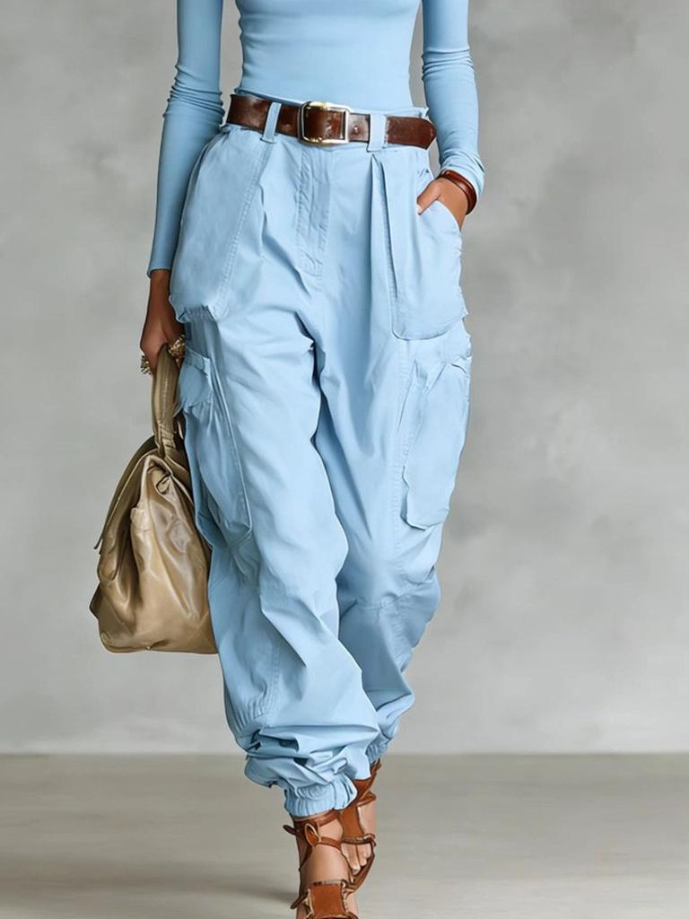 Street Multi-Pocket Workwear Pants Women Loose Wide Leg Casual Long Pants
