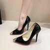 Fashion New Rivet Patent Leather Shallow Mouth High Heels Stiletto Women's Sexy Pointed Toe Large Size Single Shoes