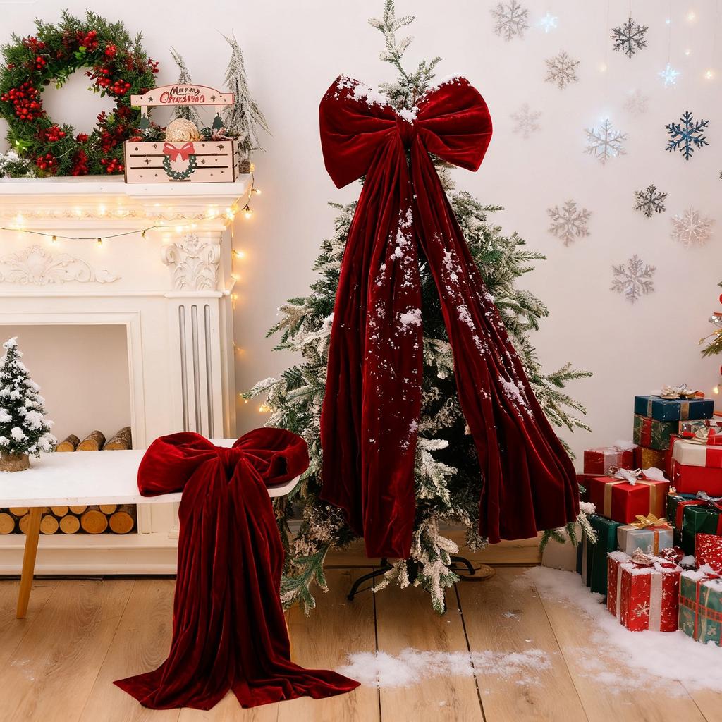 Weihnachtsschleife Groß Roter Samt Stil Weihnachtsbaumschmuck Festliche Feiertags-Heimdekoration Geschenk Weihnachtsfeier-Accessoire