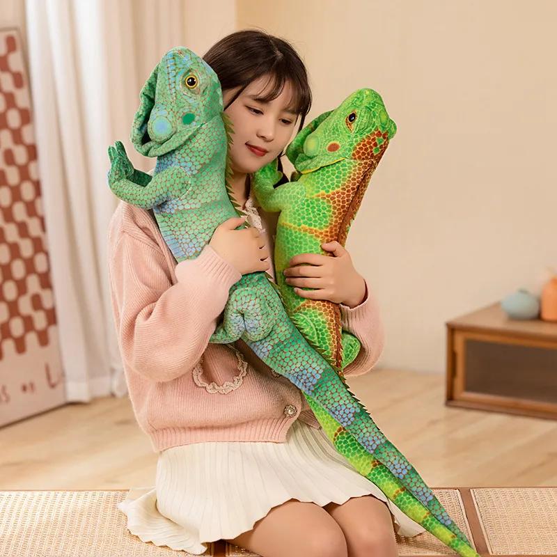 Lifelike Green Brown Iguana Lizard Figurine Model Cute Reptile Lizard Plush Toys Simulation Animal Stuffed Doll Boys Gifts