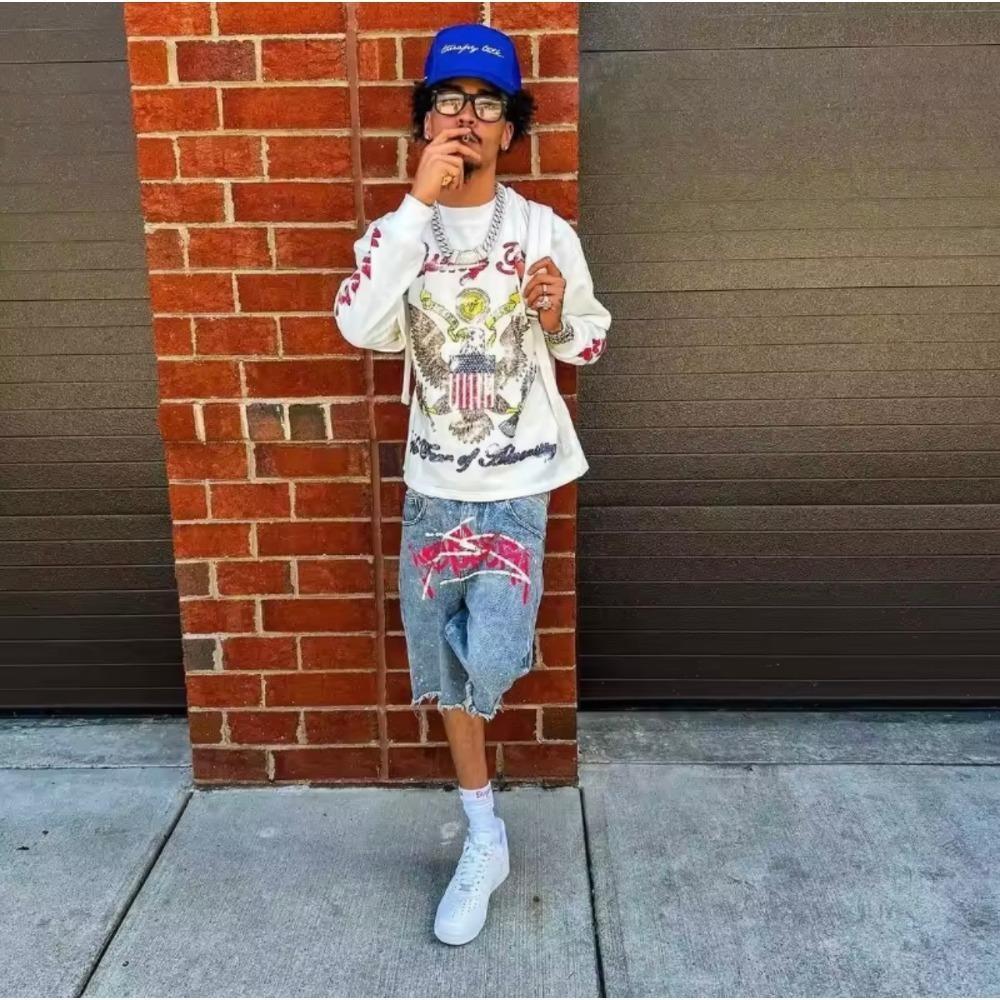 RogueWave Nové Harajuku Nápis Černé Džíny Hip Hop Vintage Volné Šortky Ležérní Gym Džínové Šortky Streetwear