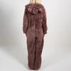 Women's Fashion Long Sleeve Hooded Faux Fur Jumpsuit Winter Warm Zippers Solid Color Cute Bear Lounge-wear Ladies Home Sleep Wear Onesies Adults