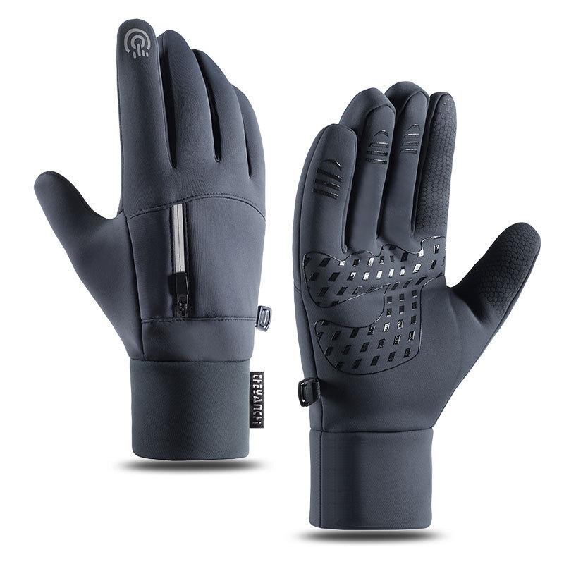 Gobygo Gloves Waterproof Silicone Anti-Slip Cycling Gloves Touch Screen Warmth Fleece-Lined Thickened Outdoor Fishing Gloves