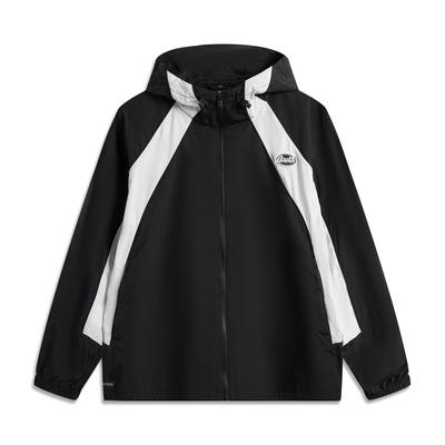 Li-Ning Badfive Patchwork-Buchstaben-Reißverschluss-Kapuzenpullover Lässige Sportjacke Herrenjacken Schwarz Off-White AFDV329-4