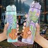 1PC Green Purple Abstract Leaf Pattern Print 750ml Color Plastic Sports Water Bottle Leakproof Flip Straw Lid Suitable for Sports Office Home Use