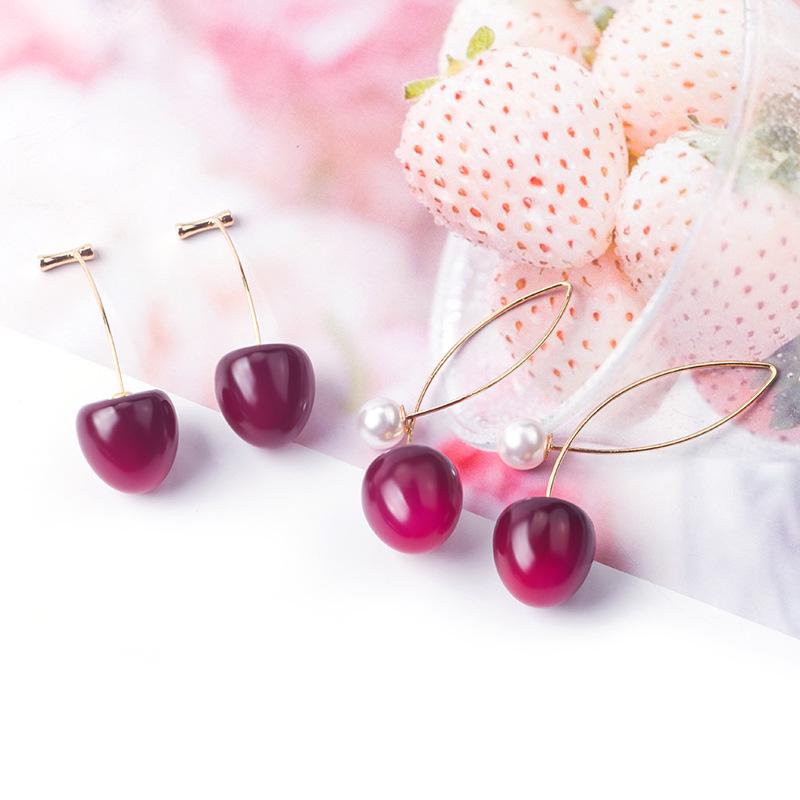 Japanese Cherry Pearl Gradient Earrings - Red & Girly Summer Style
