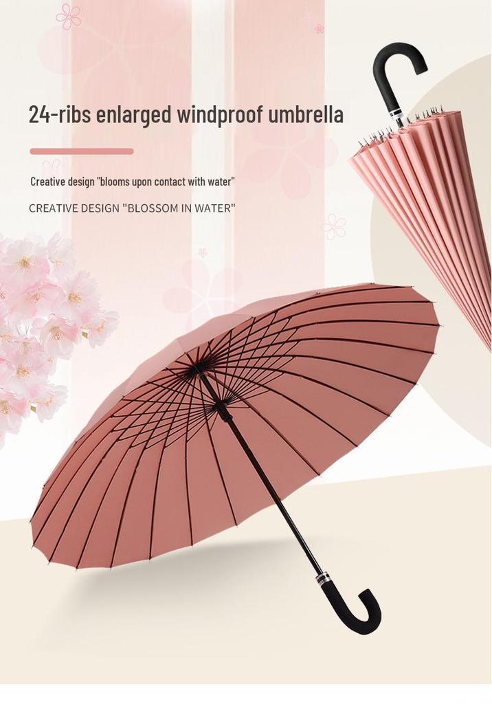 Double Person Water-Activated Blooming Long-Handled Umbrella for Women – Storm Curved Handle, Reinforced Rainproof Design