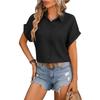 Dameslos Kortmouwig Shirt Reverskraag Enkele Rij Knopen Effen Kleur Casual Blouse Lente Zomer Forens Top