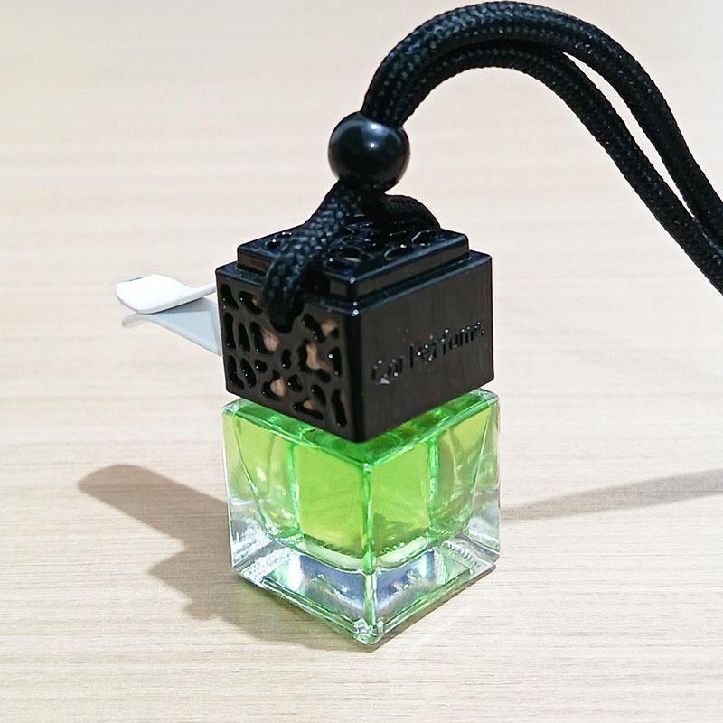 Clear Square Cap Car Perfume Bottle - Glass Pendant