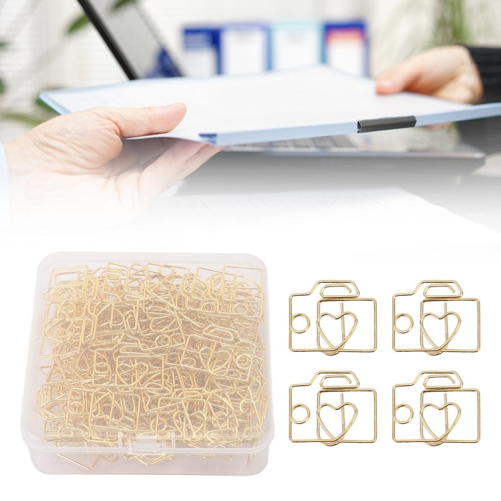 80 Peças Clip de Papel Ferro Formato de Câmera Fofo Marcadores de Página Clip para Planejador com Caixa de Armazenamento para