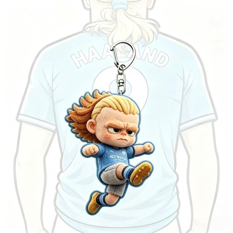 Cartoon Erling Haaland Keychain Funny Meme Keyring Soccer Player Backpack Pendant Car Key Holder Bag Charm Accessories Fans Gift