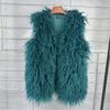 Plus Size Faux Shearling Vest Mid-Length Fur Coat Warm Sleeveless Jacket Women