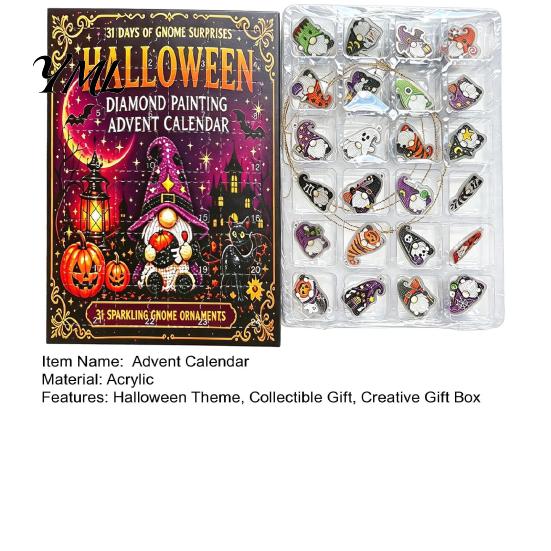 Collectible Halloween Items 24-Day Gnome Advent Calendar, Diamond Style Acrylic Ornament Set with Countdown Box Theme, Hanging Decor for Tree Window,