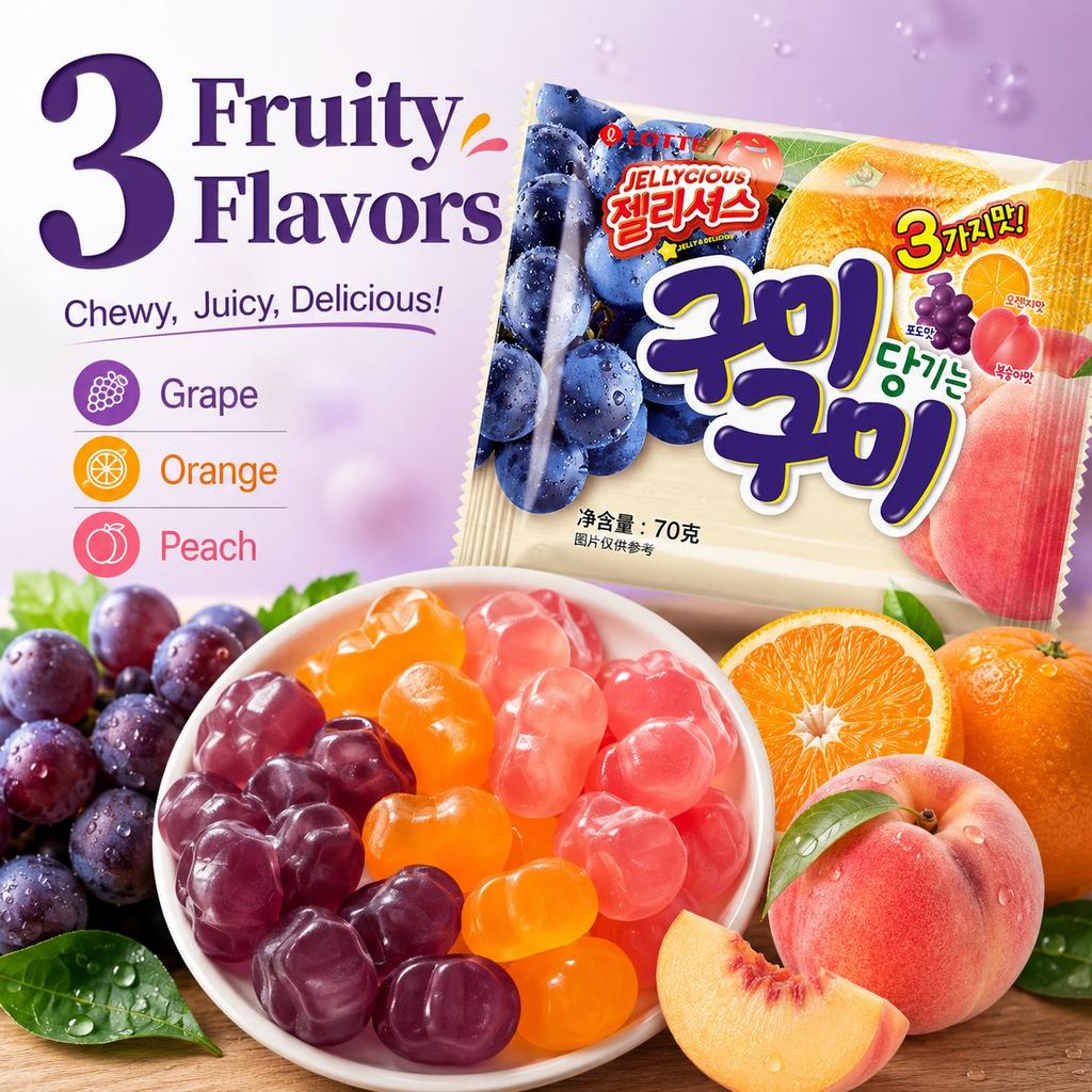 Lotte Mixed Fruit Flavored Soft Candies 70g | Rich Fruity Aroma, Soft & Chewy Bite, Portable Share Pack