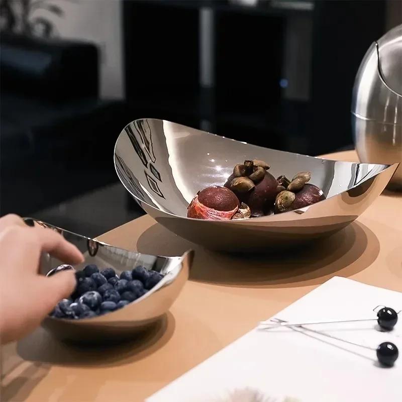 Luxury 304 Stainless Steel Snack Fruit Bowl, Large Salad Serving Dish, Fruit Tray, Storage for Home, Living Room, Kitchen, Coffe
