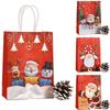 6Pcs Merry Christmas Kraft Paper Bags Santa Claus Red Paper Candy Biscuit Bags Elk Snowflake with Handle Gift Packaging Bags