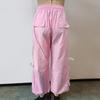 Spring and Summer Striped Splicing Lacing Solid Colour High Waist Commuter Casual Slim Women's Pants