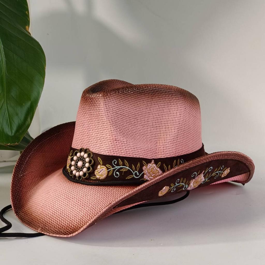 Western Cowboy Embroidered Straw Hat with Accessories Unisex Suitable for Rodeo Performances and Cowgirl Attire Gorro Cowboy