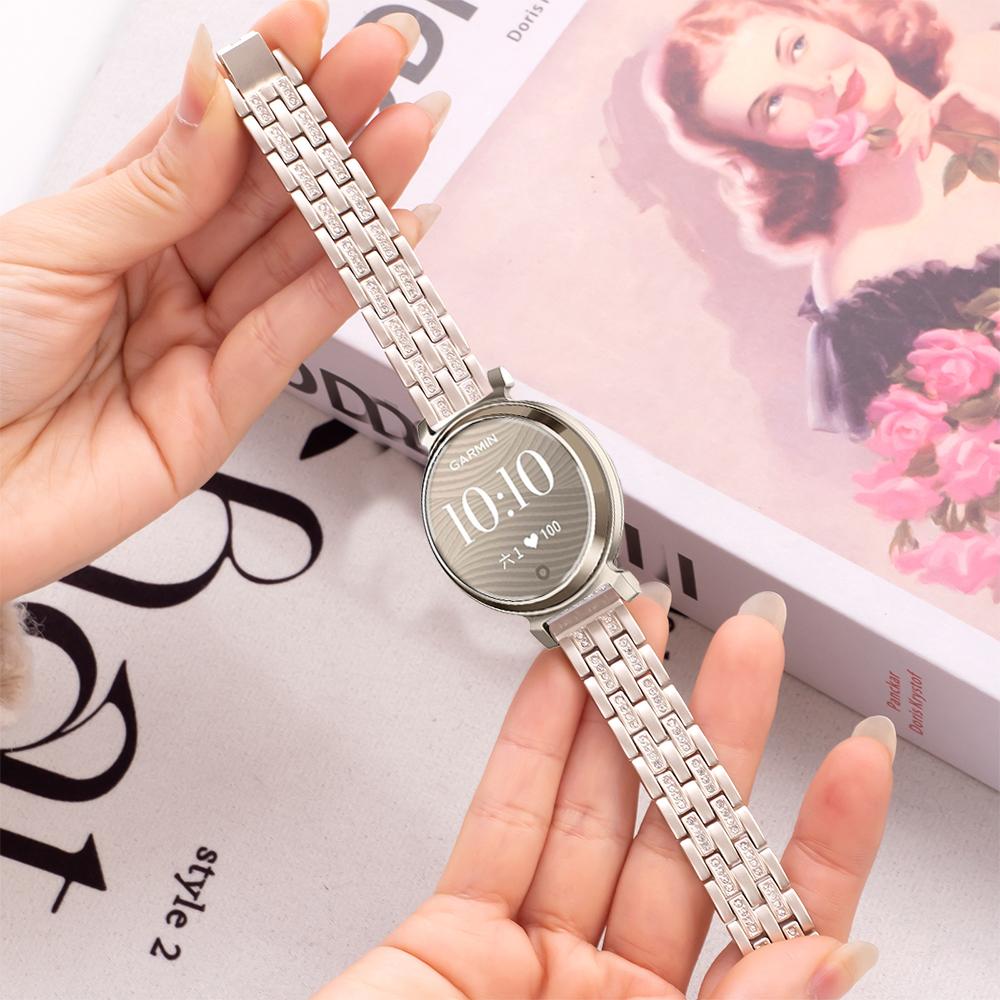 Pulseira de Metal Diamantada em Aço Inoxidável para Garmin Lily 2 Pulseira de Pulso Feminina para Garmin Lily 2 Active/Lily 2 Pulseira de Metal Inteligente