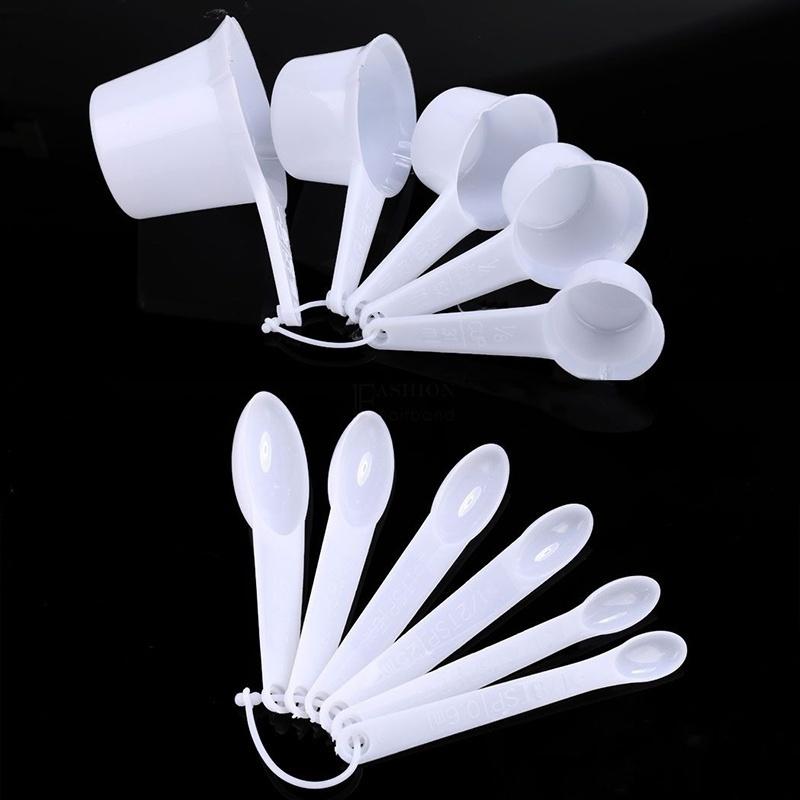 New 11 Pcs White Plastic Kitchen Measuring Measure Spoons Cups Tablespoon Sets