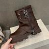 Cowhide version~ New small height-increasing round trousers women's boots short Martin boots women's thick-soled knight boots