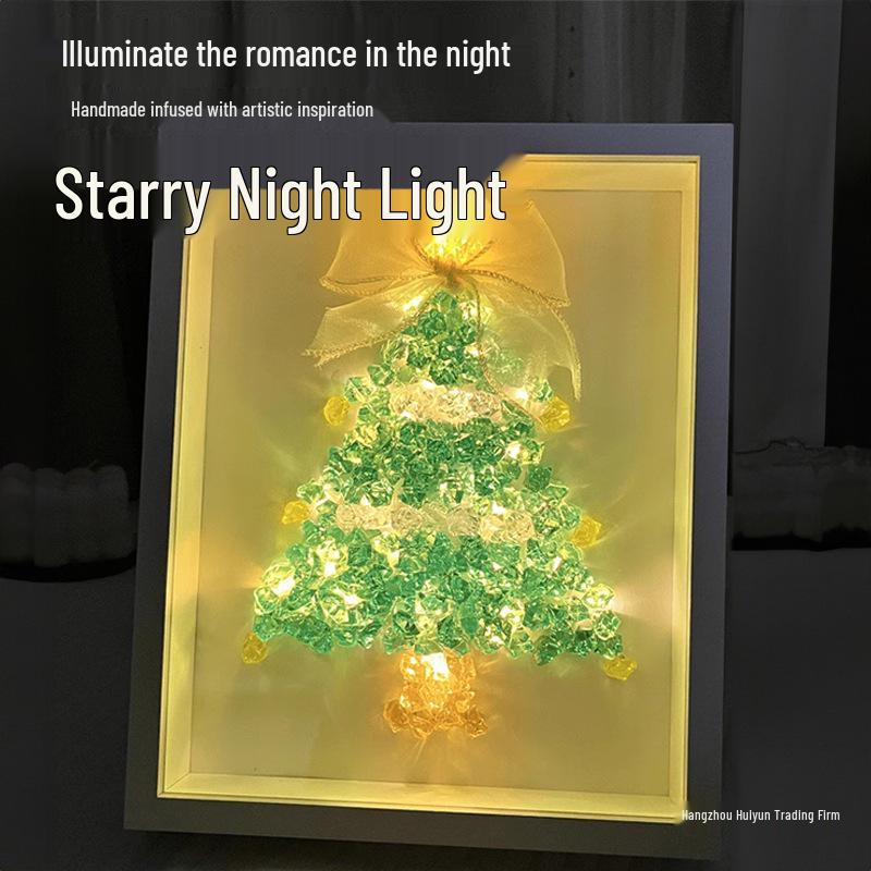 Handmade Starry Crystal Christmas Tree Night Light & Photo Frame Kit - Unique Gift for Women