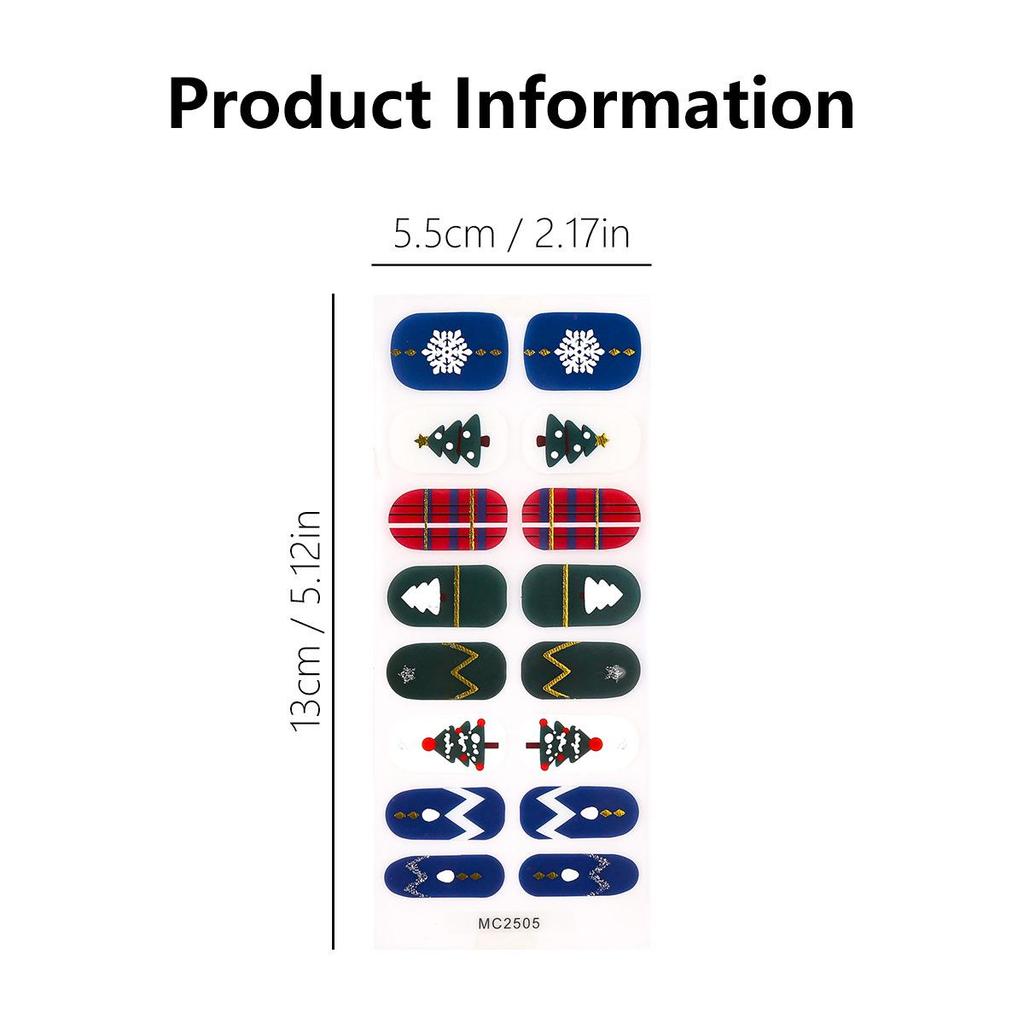 16-Piece European/American Christmas Gel Nail Stickers – No-Bake, French Manicure Style