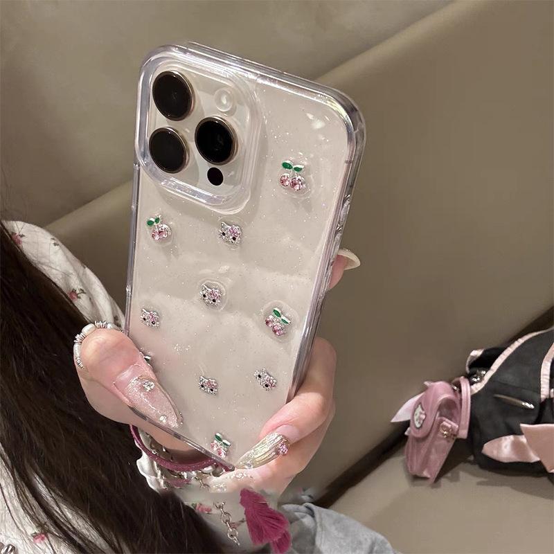 Abstract KT Cat Cherry Phone Case for IPhone17promax Glitter for Apple 15plus Epoxy 14 Transparent