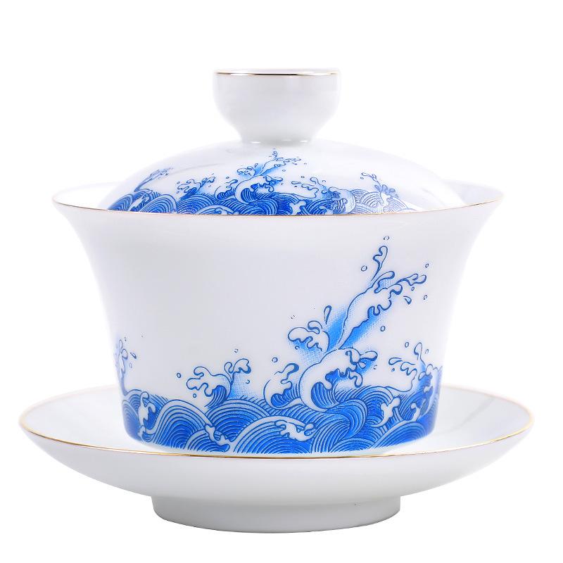 180 ml hvit porselen håndmalt gull te-terrin leire Gaiwan for tebolle Shen Puer-suppe med lokk Gai Wan Gaiwan og kopper