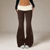 Women Low Rise Flare Pants Ruched Printed Waist Stretch Y2K Bell Bottom Long Trousers