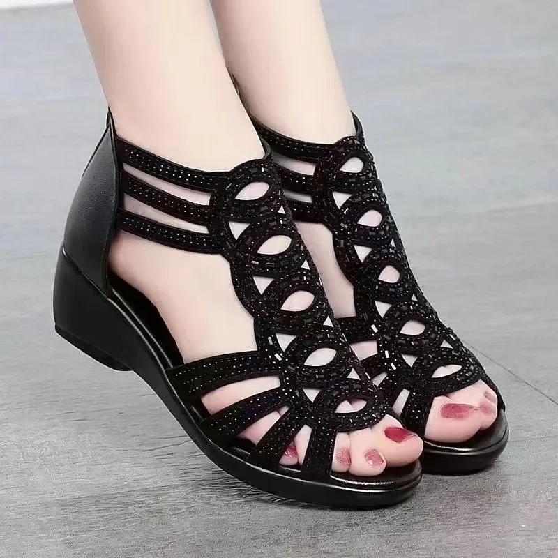 Fashion Gladiator Shoes for Women Summer Women's Peep Toe Wedge Sandals Outdoor Dress Office Ladies Heeled Shoes Platform Causal Sandals