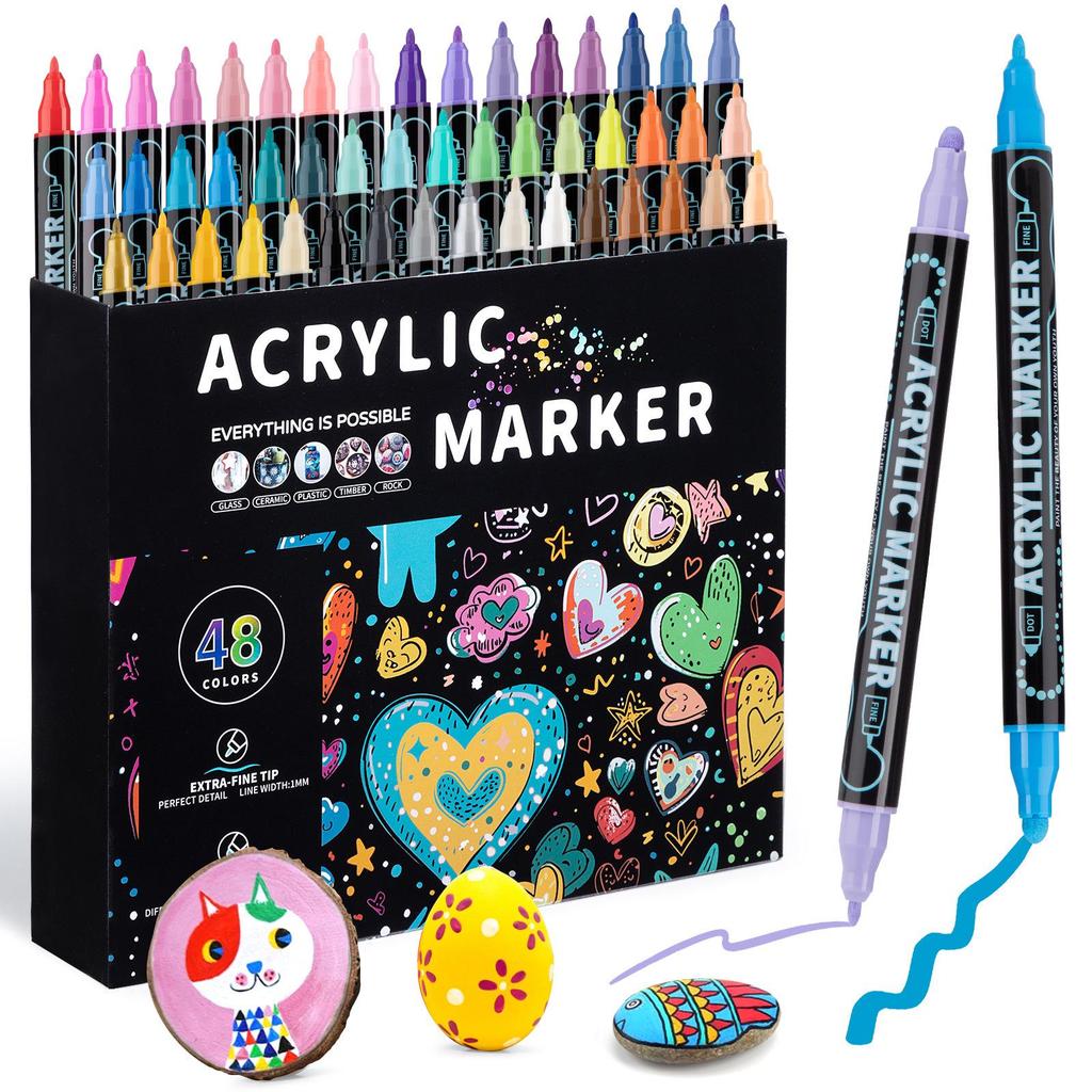 Dual-Tip Stackable Acrylic Markers - Quick-Drying Christmas Greeting Card Pens