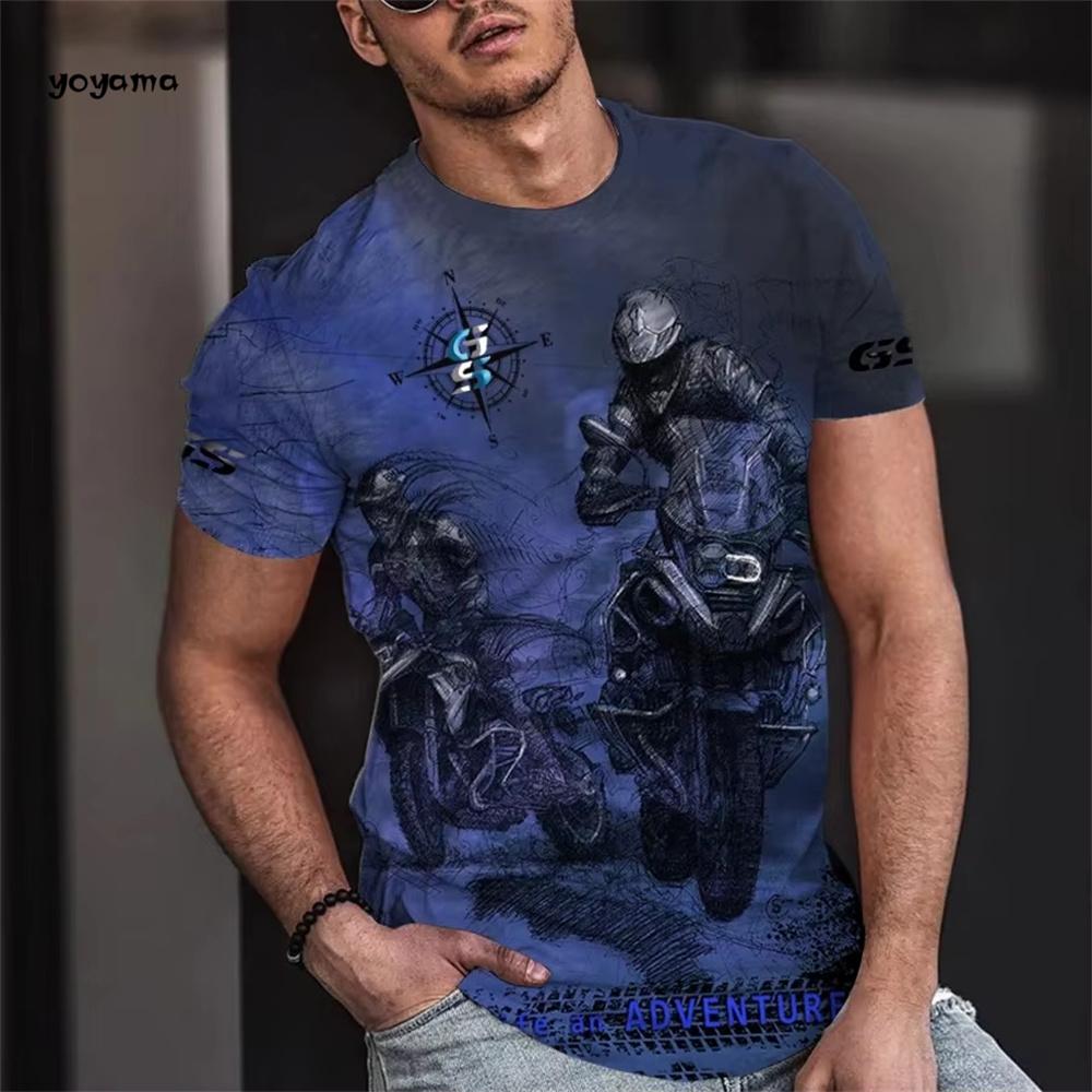 Vintage Unisex's T-shirt 3d Biker Print Short-sleeved T-shirt Breathable Round Neck Tops Summer Unisex's Large Street Casual Clothing