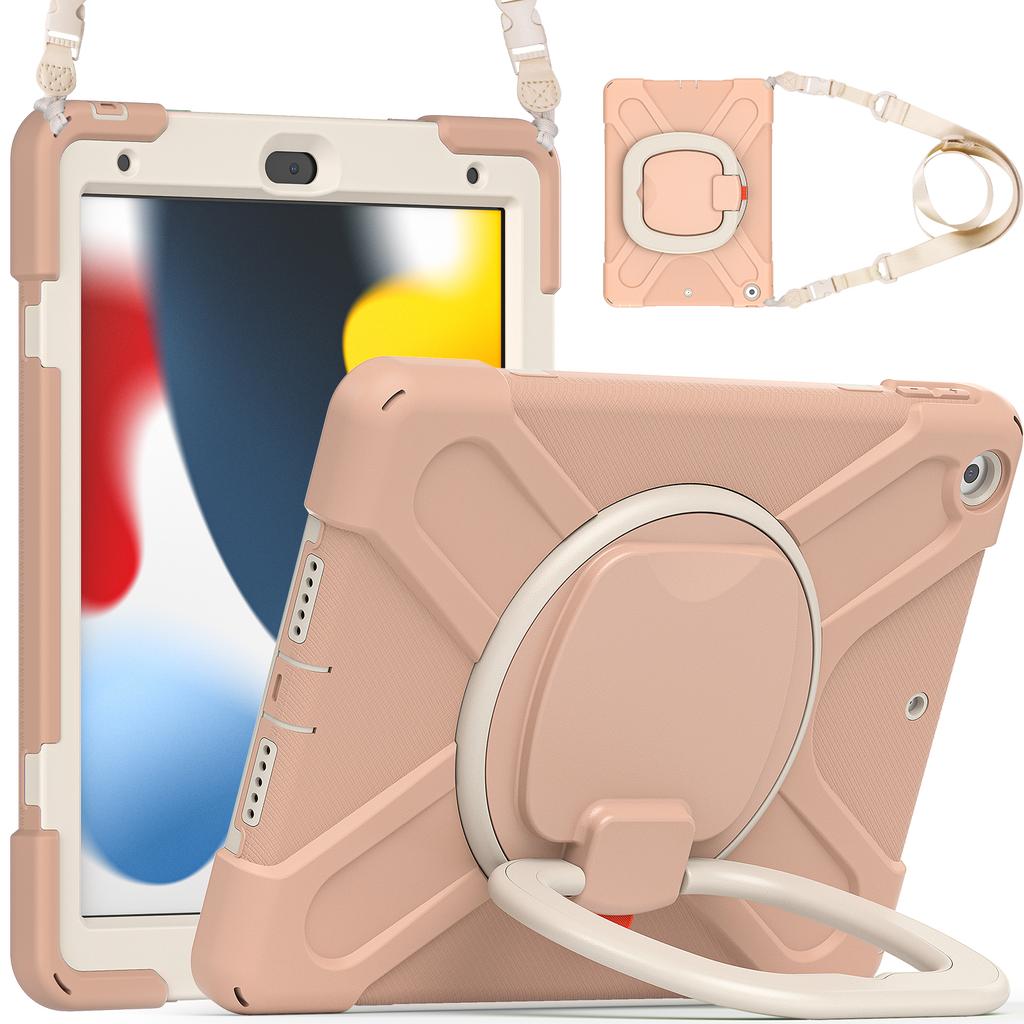 360 Rotating Kids Case Universal for IPad 10.2 2019 2020 2021 7th 8th 9th Generation Heavy Duty Stand Cover with Shoulder Strap